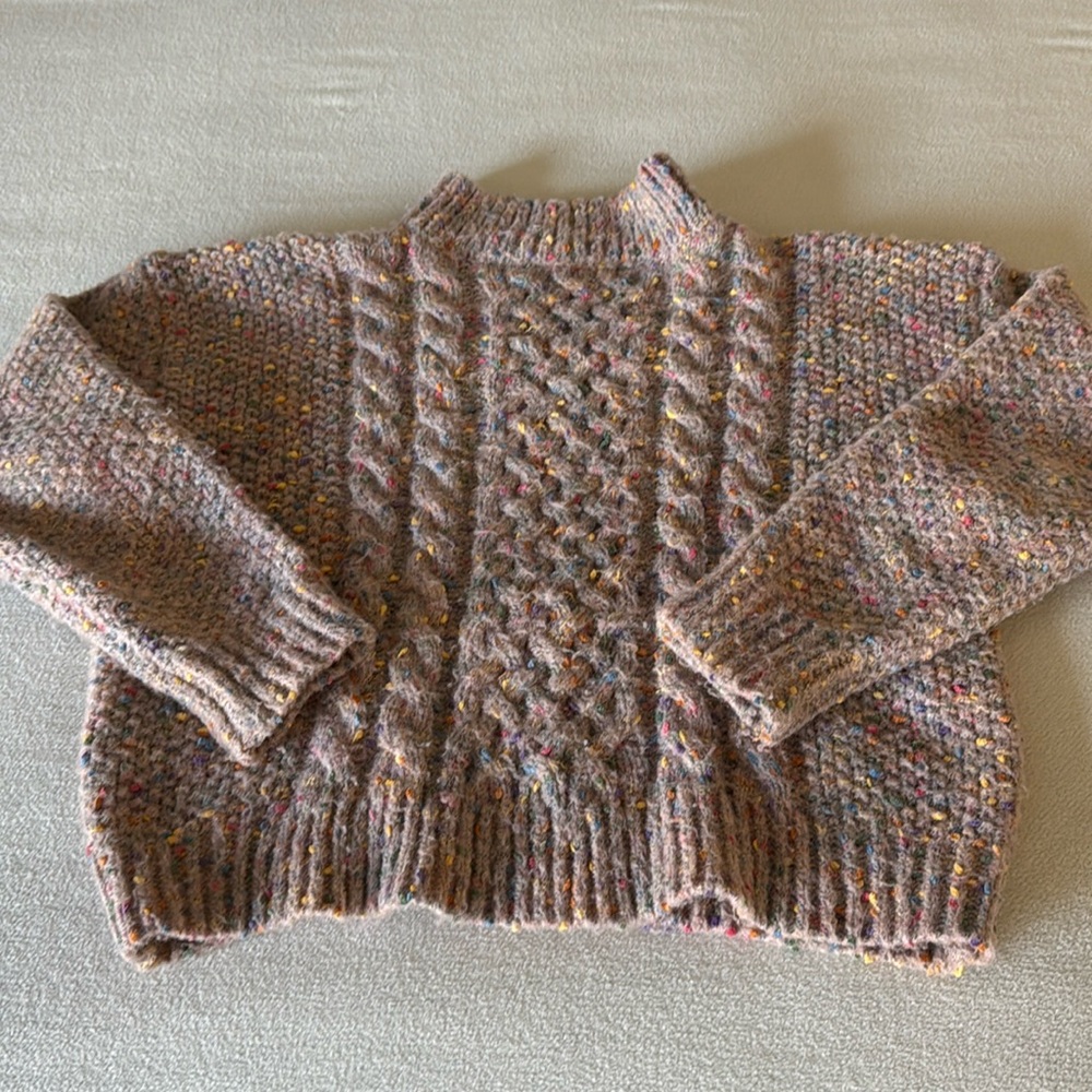 Harper Heritage Sweater Sz L Pullover Chunky Cable Knit Long Sleeve multi color